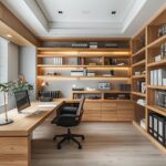Coin bureau moderne et minimaliste parfaitement aménagé dans un petit appartement pour maximiser l'espace et la fonctionnalité