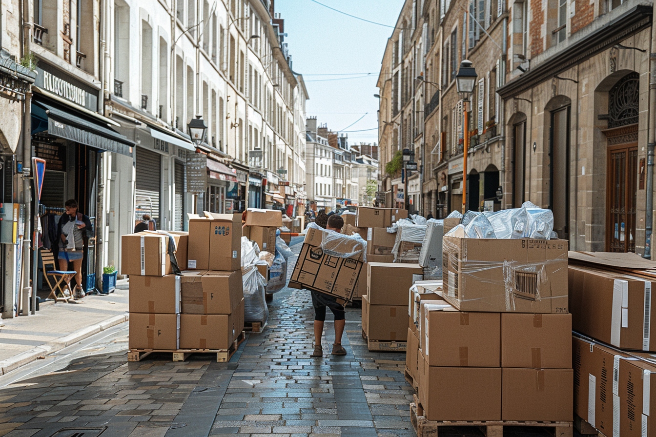 Deux personnes portant des cartons dans les rues de Nantes pour un déménagement sans camion efficace