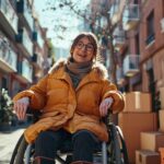 Personne en fauteuil roulant recevant une aide financière pour déménagement à Nantes, facilitant l'accessibilité et le soutien aux personnes handicapées.