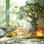 Alt d'image : "Décoration de chambre d'enfant féerique faite de matériaux recyclés, montrant des créations colorées et inspirantes pour sublimer l'espace de jeu et de repos.